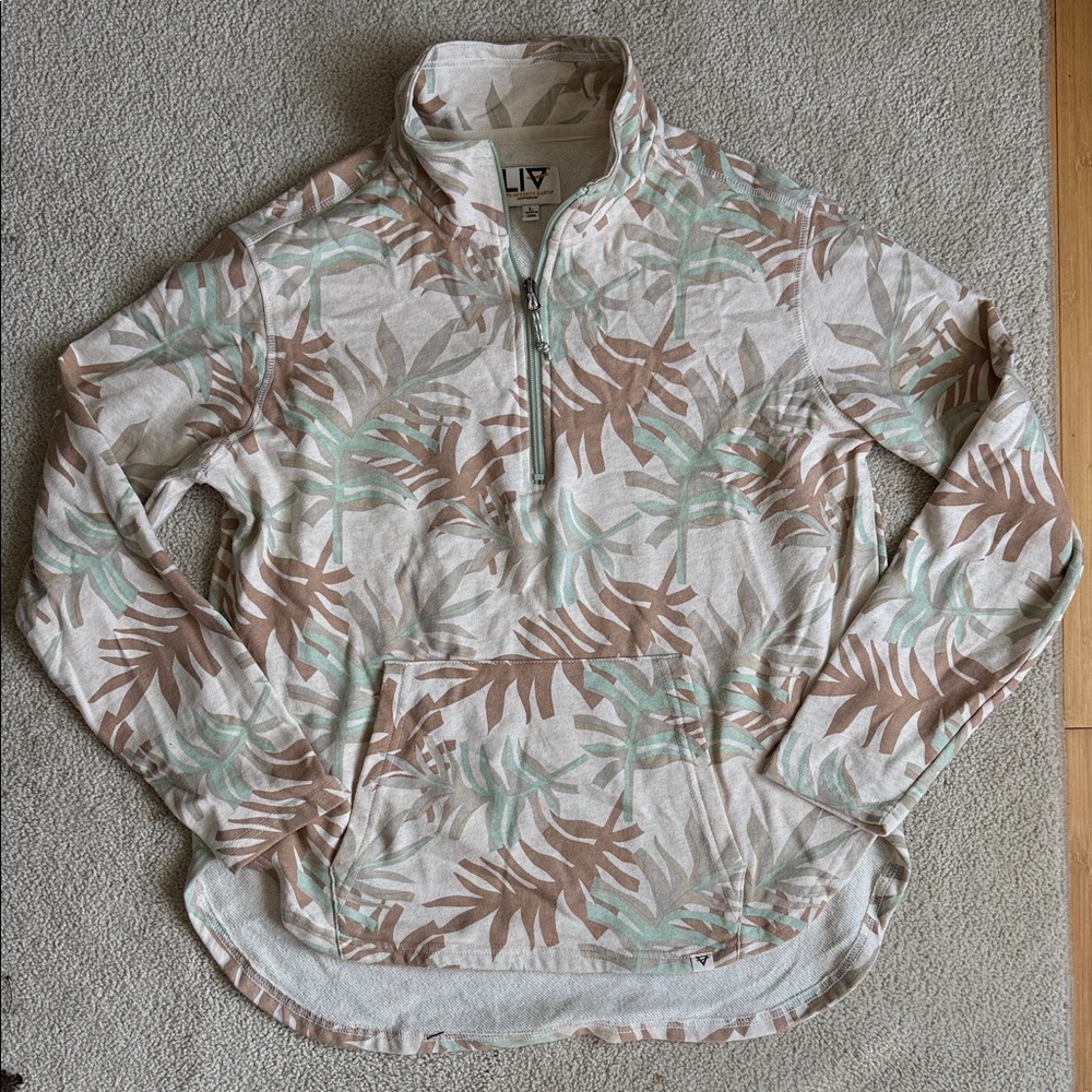 LIV Leaf Print Quarter-Zip Pullover L